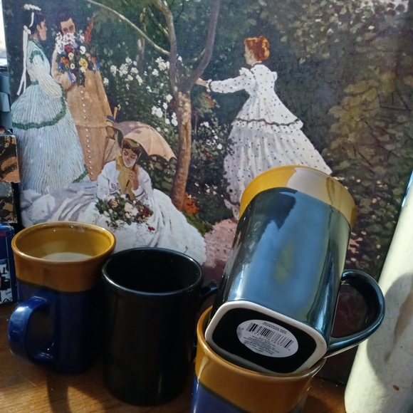 NWOT Royal Norfolk Square Two-Tone Flare Rim Stoneware 14oz Coffee Mug Set of 4 - Picture 6 of 9